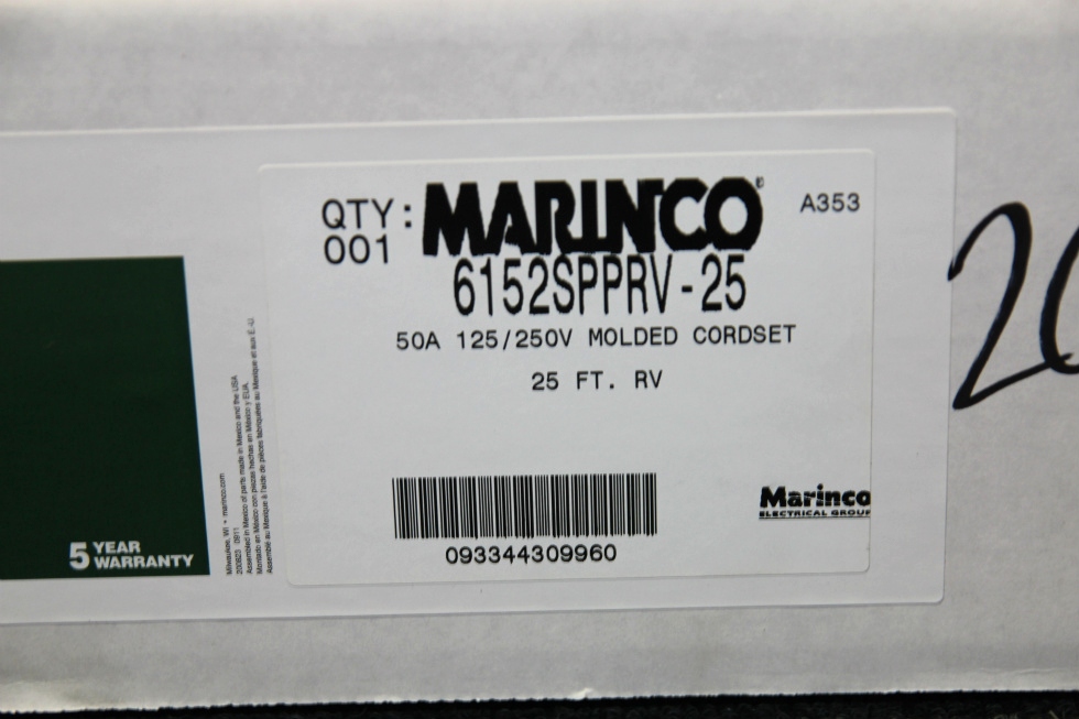 NEW MARINCO 50 AMP MOLDED CORDSET PN: 6152SPPRV-25 RV Accessories 