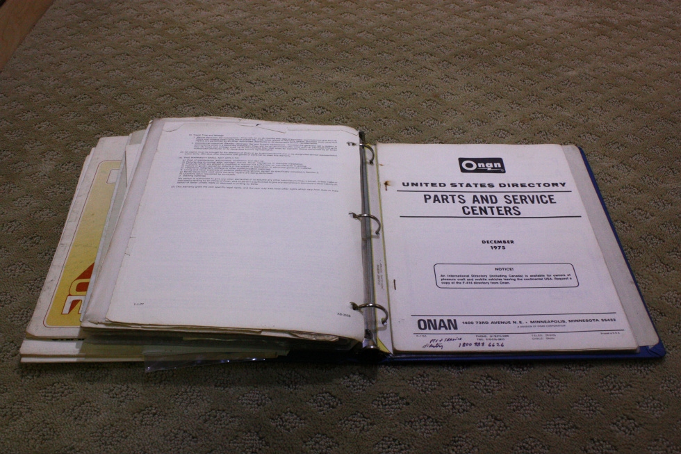 USED 1978 JIMMY MINI OWNERS MANUAL BINDER FOR SALE RV Accessories 