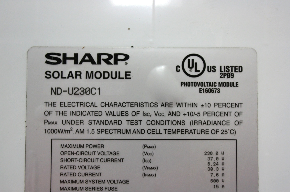 USED SHARP SOLAR MODULE ND-U230C1 FOR SALE RV Accessories 