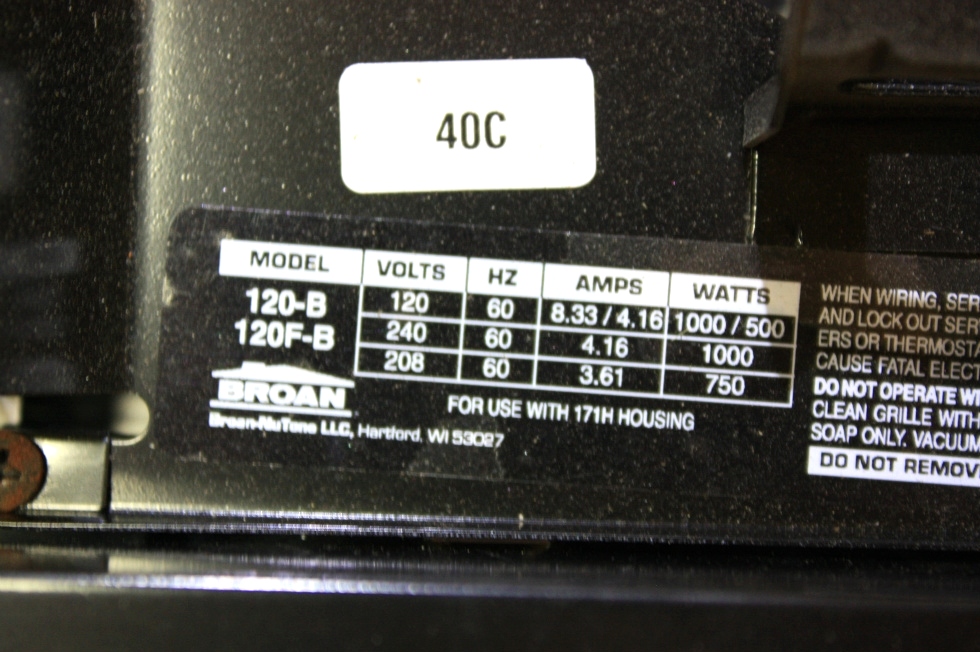 USED BROAN WALL HEATER MODEL 120-B/120F-B RV/MOTORHOME PARTS FOR SALE RV Accessories 