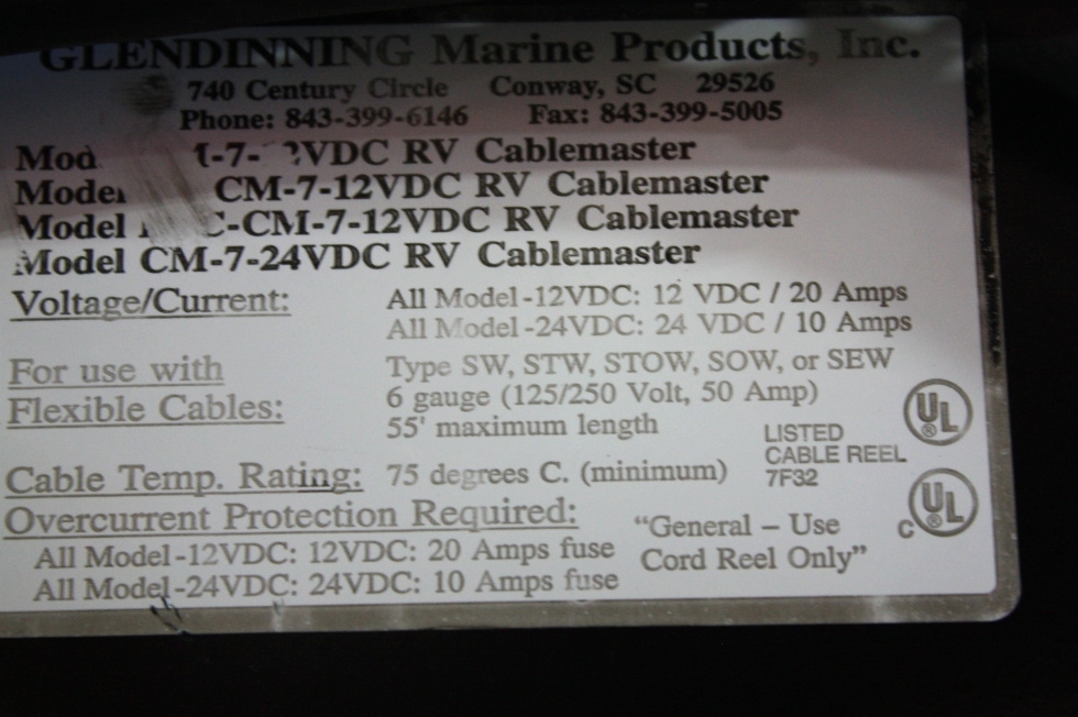 USED RV GLENDINNING CABLEMASTER WITH SWITCH CM-7 FOR SALE RV Accessories 
