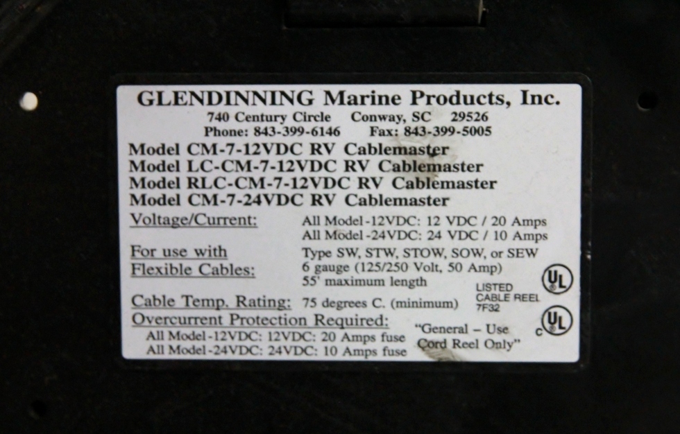 USED RV GLENDINNING CABLEMASTER CORD REEL MODEL: 204-1023 RV Accessories 
